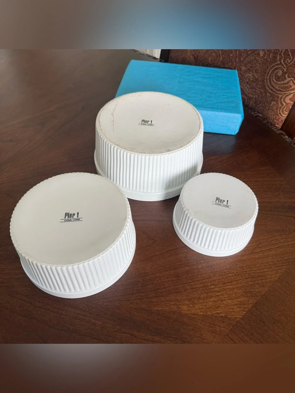 Set of 3 Vintage Pier 1 Ceramic Soufflé Bowls - Assorted Sizes 5”, 6.75” & 8”